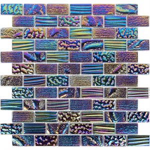 Glass tile mosaic Aqueous Series Iridescent Black 1x2