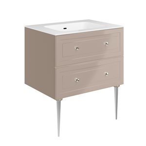 Alma Taupe 30" Vanity w / Chrome Legs & Knobs with Integrated White Solid Surface Top