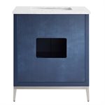 Bungalow 30" Navy and Silver Bathroom Vanity with Carrara Marble Countertop and Basin