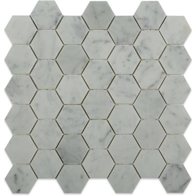White Carrara 2" Hexagon