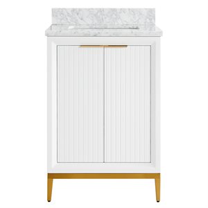 Bungalow 24" White and Gold Bathroom Vanity with Carrara Marble Countertop and Basin