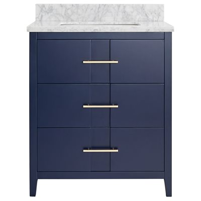 Iconic 30" Navy and Gold Vanity with Carrara Marble Top