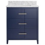 Iconic 30" Navy and Gold Vanity with Carrara Marble Top