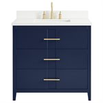 Iconic 36" Navy and Gold Vanity with Pure White Quartz Top