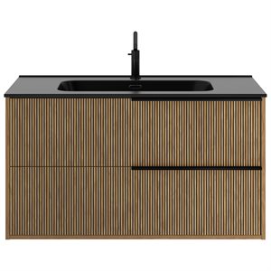 Kora Art Faux Fluted 40" Single Vanity with Integrated Black Ceramic Top & Black Handles