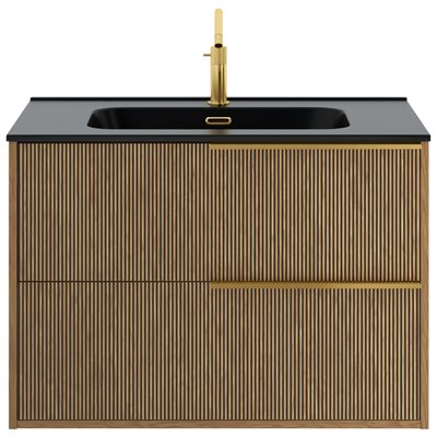 Kora Art Faux Fluted 32" Single Vanity with Integrated Black Ceramic Top & Gold Handles