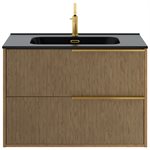 Kora Art Faux Fluted 32" Single Vanity with Integrated Black Ceramic Top & Gold Handles