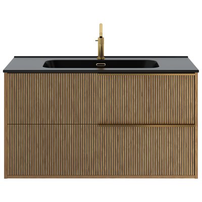 Kora Art Faux Fluted 40" Single Vanity with Integrated Black Ceramic Top & Gold Handles