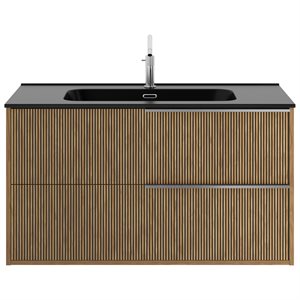 Kora Art Faux Fluted 40" Single Vanity with Integrated Black Ceramic Top & Silver Handles