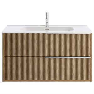 Kora Art Faux Fluted 40" Single Vanity with Integrated White Ceramic Top & Silver Handles