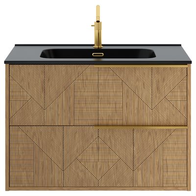 Kora Geo Faux Fluted 32" Single Vanity with Integrated Black Ceramic Top & Gold Handles