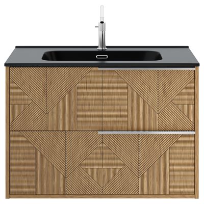 Kora Geo Faux Fluted 32" Single Vanity with Integrated Black Ceramic Top & Silver Handles