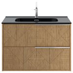 Kora Geo Faux Fluted 32" Single Vanity with Integrated Black Ceramic Top & Silver Handles