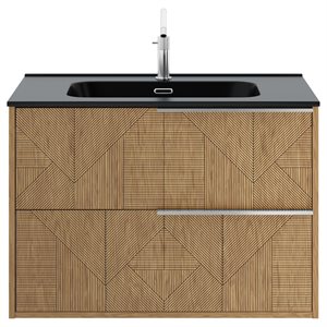 Kora Geo Faux Fluted 32" Single Vanity with Integrated Black Ceramic Top & Silver Handles