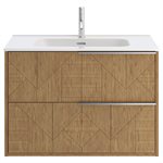 Kora Geo Faux Fluted 32" Single Vanity with Integrated White Ceramic Top & Silver Handles