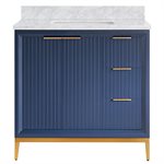 Bungalow 36" Navy and Gold Bathroom Vanity with Carrara Marble Countertop and Basin