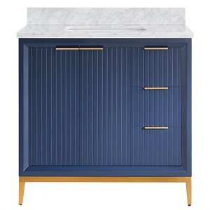 Bungalow 36" Navy and Gold Bathroom Vanity with Carrara Marble Countertop and Basin