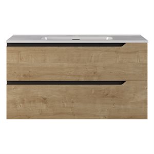 Duo Blonde Wood 40" Single Vanity with Integrated White Ceramic Top