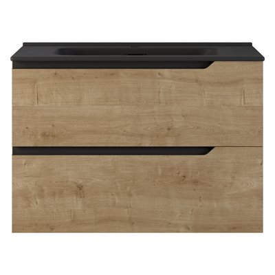 Duo Blonde Wood 32" Single Vanity with Integrated Black Ceramic Top