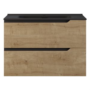 Duo Blonde Wood 32" Single Vanity with Integrated Black Ceramic Top