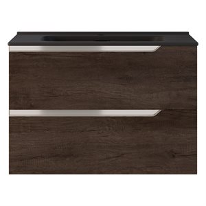 Duo Weathered Oak 32" Single Vanity with Integrated Black Ceramic Top