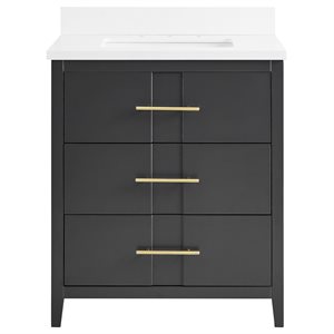 Iconic 30" Charcoal and Gold Vanity with Pure White Quartz Top