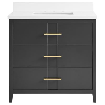 Iconic 36" Charcoal and Gold Vanity with Pure White Quartz Top