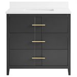 Iconic 36" Charcoal and Gold Vanity with Pure White Quartz Top