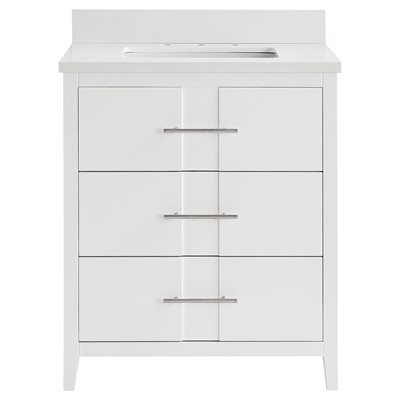 Iconic 30" White and Silver Vanity with Pure White Quartz Top