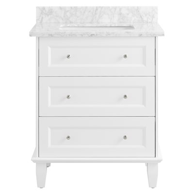 Nora White 30" Single Vanity with Carrara Marble Top