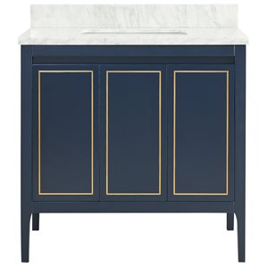 Province Navy and Gold 36" Single Vanity with Carrara Marble Top