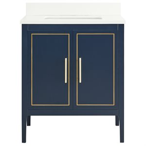 Province Navy and Gold 30" Single Vanity with Pure White Quartz Top