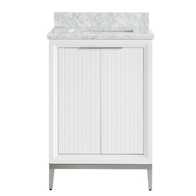 Bungalow 24" White and Silver Bathroom Vanity with Carrara Marble Countertop and Basin