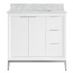 Bungalow 36" White and Silver Bathroom Vanity with Carrara Marble Countertop and Basin