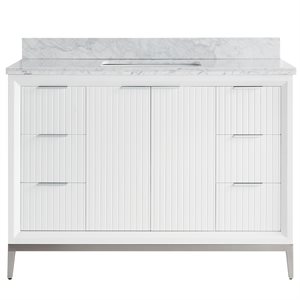 Bungalow 48" White and Silver Bathroom Vanity with Carrara Marble Countertop and Basin