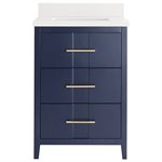 Iconic 24" Navy and Gold Vanity with Pure White Quartz Top