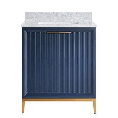 Bungalow 30" Navy and Gold Bathroom Vanity with Carrara Marble Countertop and Basin