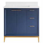 Bungalow 36" Navy and Gold Bathroom Vanity with Pure White Quartz Countertop and Basin