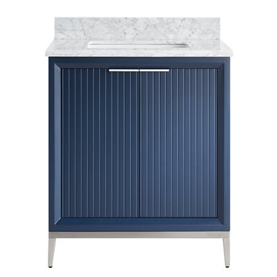 Bungalow 30" Navy and Silver Bathroom Vanity with Carrara Marble Countertop and Basin