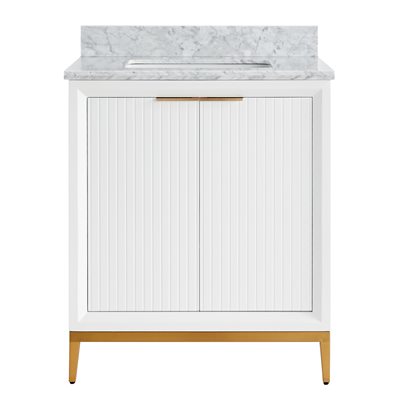 Bungalow 30" White and Gold Bathroom Vanity with Carrara Marble Countertop and Basin