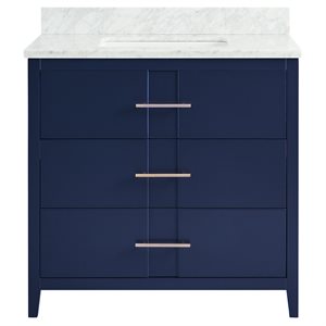 Iconic 36" Navy and Gold Vanity with Carrara Marble Top