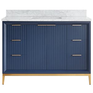 Bungalow 48" Navy and Gold Bathroom Vanity with Carrara Marble Countertop and Basin