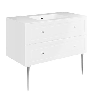 Alma White 42" Vanity w / Chrome Legs & Knobs with Integrated White Solid Surface Top