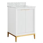 Bungalow 24" White and Gold Bathroom Vanity with Carrara Marble Countertop and Basin