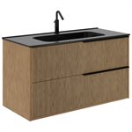 Kora Art Faux Fluted 40" Single Vanity with Integrated Black Ceramic Top & Black Handles