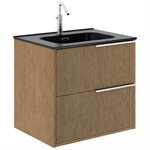 Kora Art Faux Fluted 24" Single Vanity with Integrated Black Ceramic Top & Silver Handles