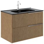 Kora Art Faux Fluted 32" Single Vanity with Integrated Black Ceramic Top & Silver Handles