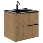 Kora Geo Faux Fluted 24" Single Vanity with Integrated Black Ceramic Top & Black Handles