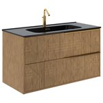 Kora Geo Faux Fluted 40" Single Vanity with Integrated Black Ceramic Top & Gold Handles