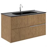 Kora Geo Faux Fluted 40" Single Vanity with Integrated Black Ceramic Top & Silver Handles